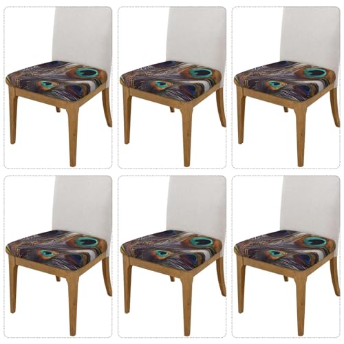 Housse de tabouret carrée en velours | Lot de 6 protections lavables à motif de paon
