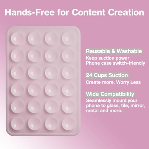 SEMBO Reusable & Restickable Nano Gel Silicone Sticky Suction Phone Grip with Removable Mounting Tape, Hands-Free Phone Accessories Holder for Selfies and Videos(Pink) — view 5