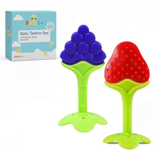 Image of BabyGo Silicone Nipple-Shaped Baby Teether Set | BPA-Free Organic Gum Soother for Newborns & Infants | Gentle Oral Comfort & Teething Relief Toy, Safe for Chewing (Pack of 2, Multicolor)