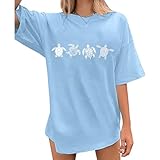 Oversized Sea Turtle Shirts Women Ocean Animal Hawaiian Tshirts Graphic Casual Summer Beach Vacation Tees Tops-Blue XXL