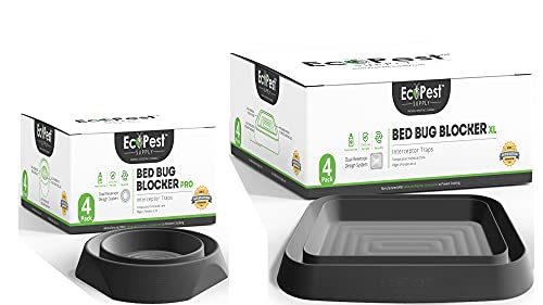 Bed Bug Interceptors - Combo Pack (Black) | Bed Bug Blocker (Pro) and Bed Bug Blocker (XL) Interceptor Traps - Packs of 4 | Monitor, Detector, and Trap for Bed Bugs