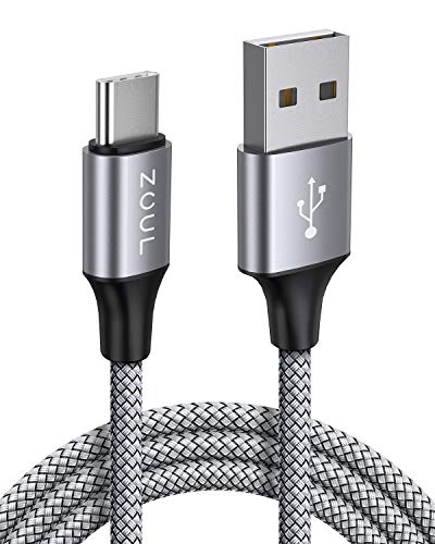 Zoul USB Type C Fast Charging 3A Nylon Braided Data Cable Quick Charger Cable QC 3.0 for Samsung Galaxy M31s M30 S10 S9 S20 Plus, Note 10 9 8, A20e A40 A50 A70 (1M, Grey)