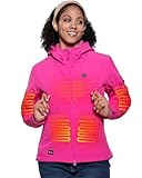 DEWBU Heated Jacket for Women with 12V Battery Pack Winter Outdoor Soft Shell Electric Heating Coat, Women's Rose Red, L