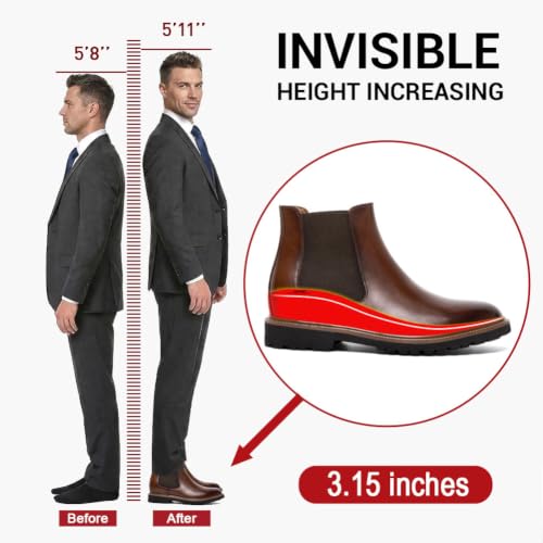 Image of CHAMARIPA Men's Invisible Height Increasing Boots - 3.15 inch Taller