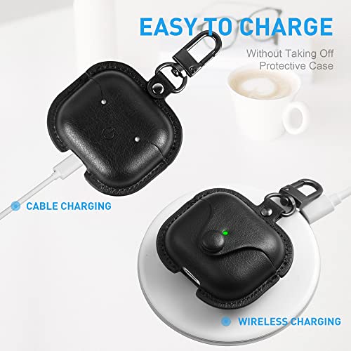 Airpods 3 Case Leather, Maxjoy For Airpods 3Rd Case Cover 2021 Airpod Gen 3 Protective Cover With Keychain Compatible With Apple Airpods Generation 3Rd 2021 (Front Led Visible), Black #TOP4
