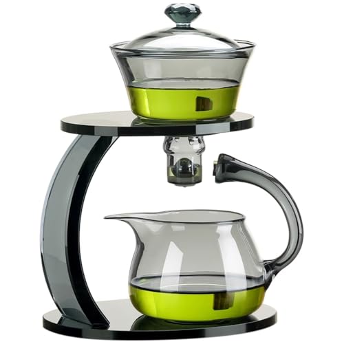 Lazy Kungfu glass tea set, semi-automatic glass teapot set,office home table decoration (grey)