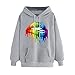 Frühling und Herbst Regenbogen Candy Farbe Plüsch Hoodie Langarm Pullover Damen Lippen Gedruckt Lose Pullover Gr. 36, grau