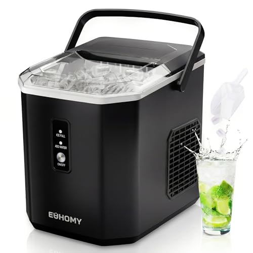 Euhomy Portable Countertop Ice Maker - 9 Cubes in 6 Mins, 26lbs/Day, Self-Cleaning with Ice Scoop & Basket, Compact for Home/Kitchen/Office/RV (Black)