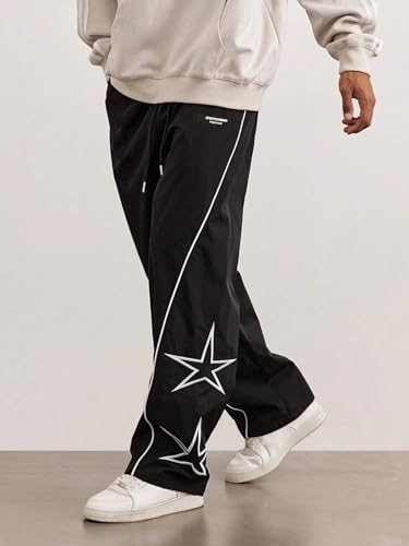 Men's Baggy Sweatpants Y2k Track Pants Wide Leg Dance Pants Star Embroidery with Pocket Streetwear Black 2X-Large3