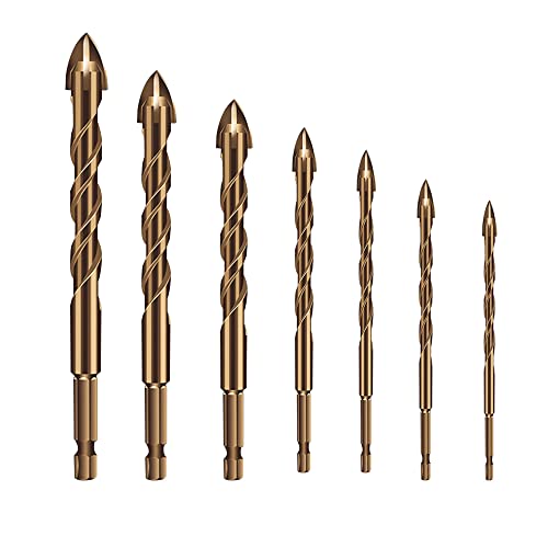 lifcasual Conjunto de brocas de 7 peças de metal duro com haste hexagonal para vidro, telha cerâmica