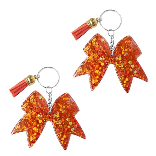 Glitter Cheer Bow Keychain - Cheer Charm Backpack Keychains - Girls Cheerleading Accessories - Cheer Gift for Cheerleaders and Team Members - Orange/2pcs