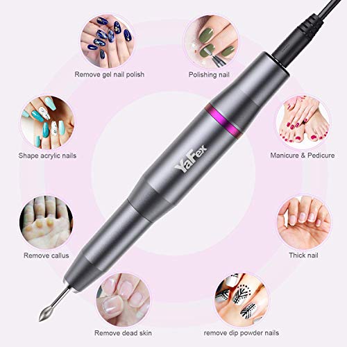 YaFex Electric Nail Drill Machine, Electric Nail File Kit Professional Manicure Pedicure Tool with Acrylic Nail Clipper, Portable E Filer for Acrylic Gel Nails, Shaping, Polishing, Filing