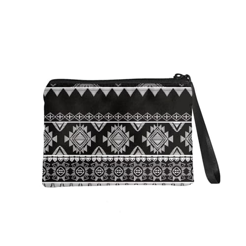 Dolyues Aztec Tribal Womens Wallets Black Coin Purse with Wrist Strap, Fashion Casual Change Pouch Bag Small Size Wallet for Girls Women, Coins/Card Storage2