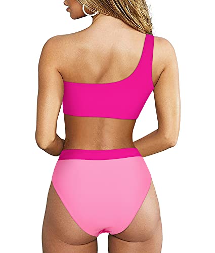 MOOSLOVER Women Cutout One Shoulder High Waisted Bikini High Cut Two Piece Swimsuits2
