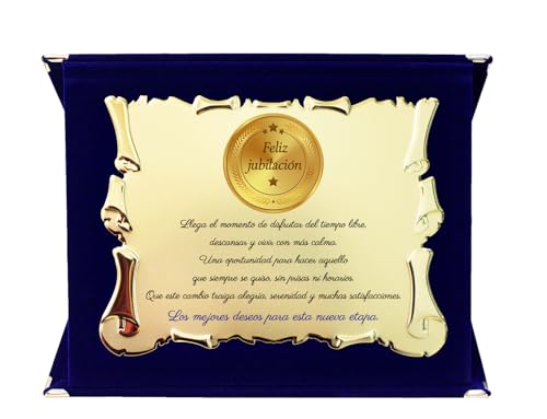 Placa de Jubilación | Regalo para Jubilado | Pergamino Dorado Conmemorativo con Estuche de Terciopelo | Felicitaciones por Jubilación (Azul)