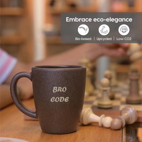 Image of Eha Earth Friendly Customised Coffee Mugs and Coasters Set of 2 with Loopac, 300 ml | Made with Rice Husk Biocomposite | Personalized Gifts for Friends and Family | Coffee