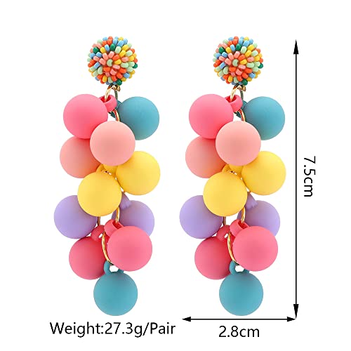 Rainbow Acrylic Ball Drop Dangle Earrings For Women Girls Long Tassel Statement Earring Colorful Beaded Dangling Earrings Cute Jewelry Gifts Summer Party #TOP1