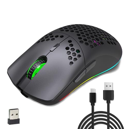 Wireless Gaming Mouse, Aerbee Honeycomb Hollow Design Ergonomic Wireless Mouse with Backlight, 6 Buttons 4 Speed Adjustable DPI Computer Mouse Rechargeable RGB Gaming Wireless Mouse for Mac Laptop PC
