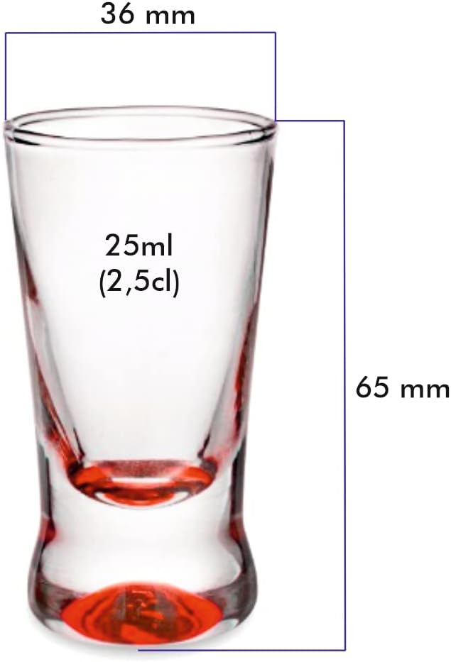 Colour Quick Shot Glass Set Glass Set - Small Shot Glasses 25 ml - with Heavy Base - Dishwasher Safe - 65 x 36 cm - Vodka Glass Shot Glasses Funny Set of 6