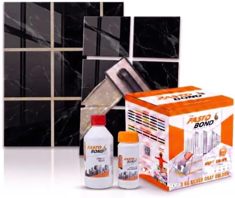 Resin Epoxy Grout - 1 Kg-3 Kg & 5 Kg - Goldan_ Glitter-Sparkle Colors Tile Grout_Fastobond | 3 Components Only | Premixed Glitter For Uniform Finish (3 Kg, Silver Gray Golden), 1 Bucket