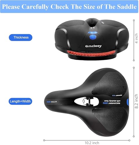 Gincleey Comfort Bike Seat for Women Men,Wide Bicycle Saddle Replacement Memory Foam Padded Soft Bike Cushion with Dual Shock Absorbing Universal Fit for Indoor/Outdoor Bikes with Reflect
