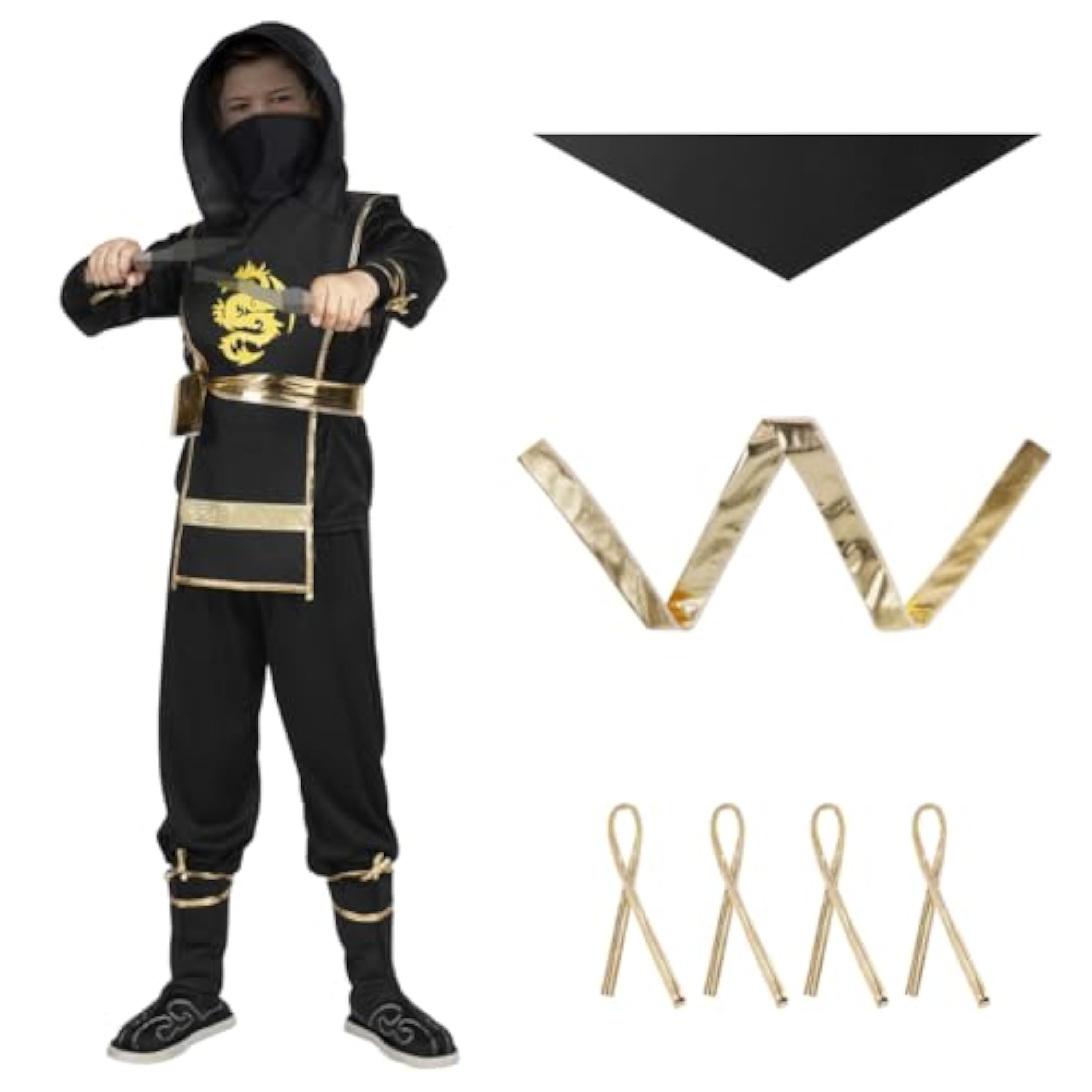 Aoowu Disfraz Ninja Samurai para Niño - Set 3 Piezas con Mono y Dagas, Traje para Cosplay Anime, Halloween, Fiesta, Carnaval y Cumpleaños