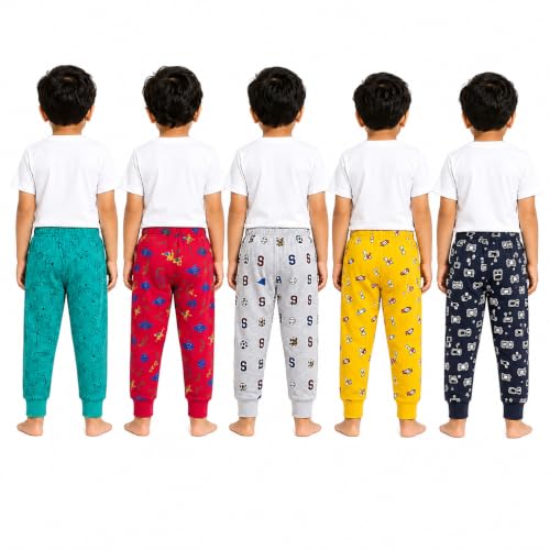 Image of NammaBaby Baby Boys Regular Fit Mid Rise Cotton Printed Track Pants Trackpants (Assorted Prints)