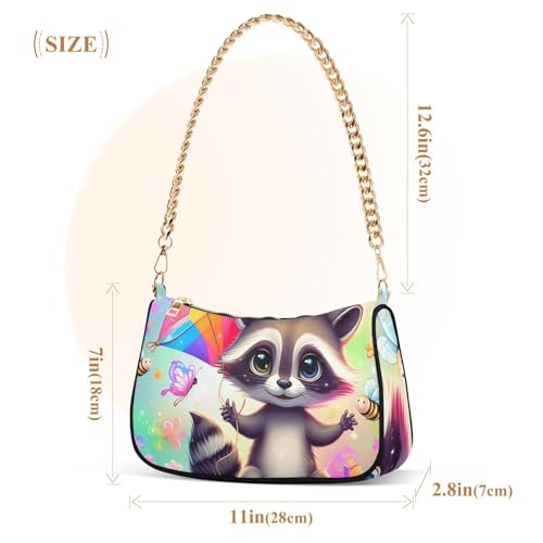 Cute Raccoon Colorful Kite Bear Print Shoulder Purses for Women Classic Purse Hobo Totes Chain Strap Zipper Medium Cute Purse3