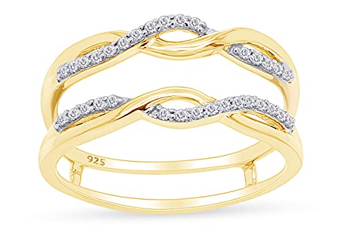 AFFY 0.30 Carat Round White Cubic Zirconia Enhancer Guard Ring 14K Gold Over Sterling Silver