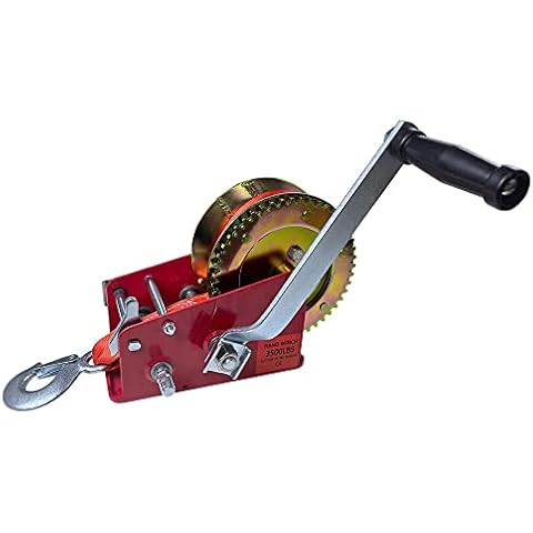 Biaozan 3500LBS Hand Winch Boat Trailer Winch with 10M (32ft) Red Belt, Two Way Ratchet Gear Crank Winch for SUV ATV UTV Winch, Heavy Duty Steel Construction Gear Traction Winch (2 Gloves Cover