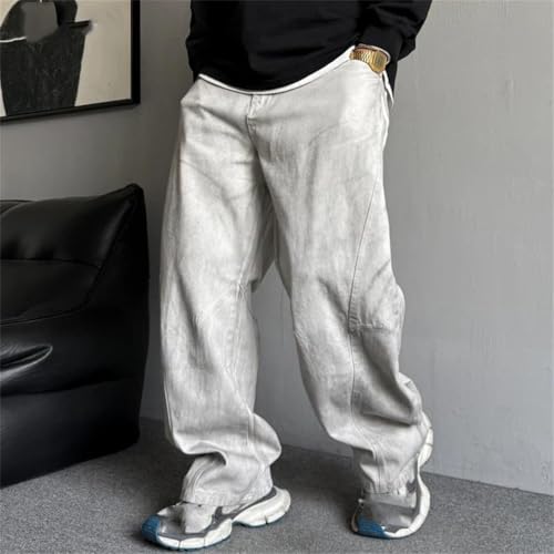 Men’S Trendy Baggy Stacked Straight Fit Hip Hop Denim Jeans Full Length Button Fly Midweight Distressed Casual Wear Jeans2