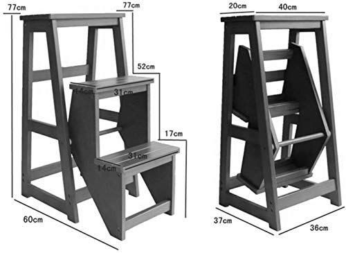 Taburete de escalera plegable en madera maciza de nogal oscuro con varias capas de almacenaje 4