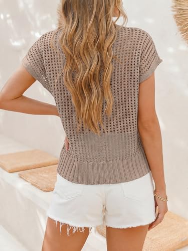 Image of ANRABESS Women's Tops 2026 Trendy Summer Shirts Crochet Cap Sleeve Knitted Sweater Spring Beach Vacation Clothes