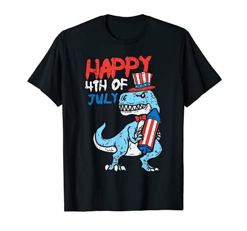 Happy 4th Of July T-Rex Dinosaur Kids Fourth Toddler Boys Maglietta