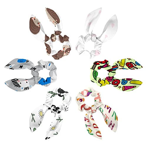 Chouchous en satin anti-casse avec ruban oreilles de lapin élastique doux motif cœurs lot de 6