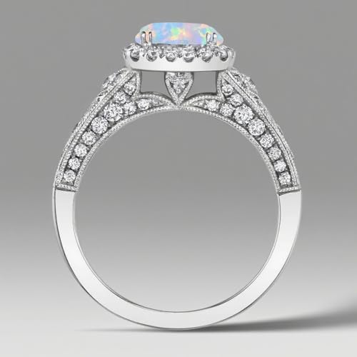 Vintage Opal Engagement Rings for Women Opal and Moissanite Rings 925 Sterling Silver 10K 14K 18K Gold October Birthstone Rings Anniversary Promise Rings for Her4