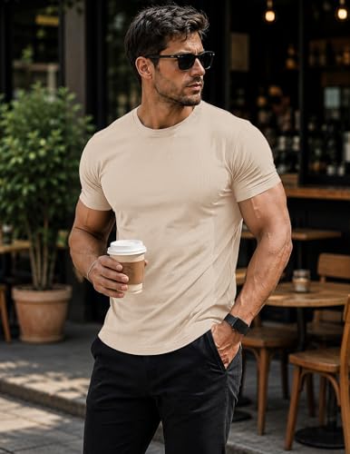 Image of JMIERR Mens Short Sleeve T Shirt Summer Muscle Slim Fitted Crewneck Longline Tees Shirts for Gym Workout