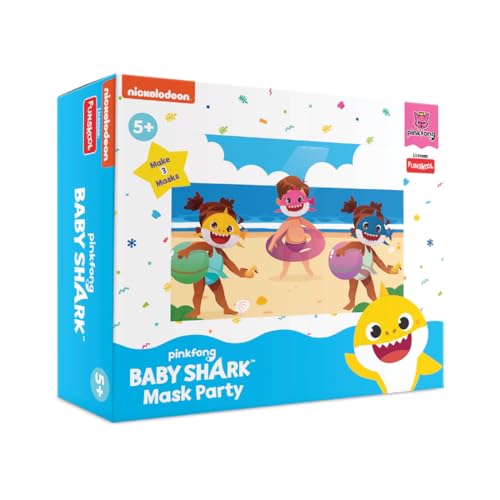Funskool Handy Crafts Baby Shark Mask Party & Finger Puppets, Birthday Themed Party, Make 2 Soft Masks & 6 Finger Puppets for Boys & Girls, Art and Craft Kit, Ages 5 Years and Above, Multicolour