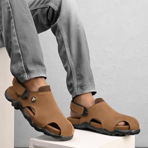 Image of Centrino Men's Sandals | Slingback Strap with Cushioned Black Footbed | Closed-Toe Clog Sandals | Stylish Sandal with Grip Insole | Comfortable Casual Footwear for Office, Travel & Walking (9585)