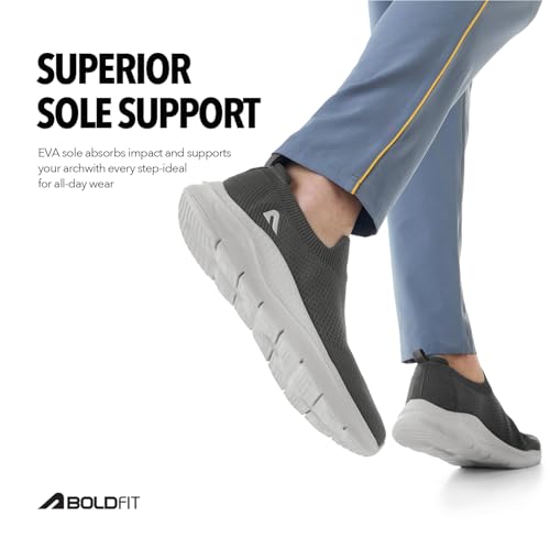 Image of Boldfit Casual Shoes for Men Breathable Knit Slip-On Sneakers with Memory Foam Insole & EVA Sole Lightweight Walking Shoes with Sock-Like Fit & Padded Heel for All-Day Comfort