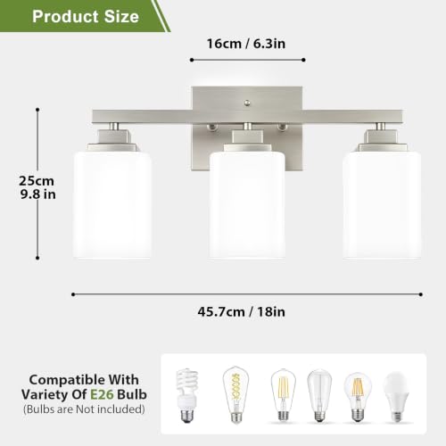 Image of Brushed Nickel Bathroom Light Fixtures, 3-Light Vanity Lights over mirror