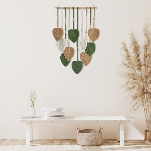 Tudruku Macrame Wall Hanging Nursery Decor Leaves Woven Tapestry Feather Handmade Yarn Tassels Boho Wall Decor Leaves Art Decorations For Nursery Bedroom Living Room Apartment Home Backdrop thumb #2