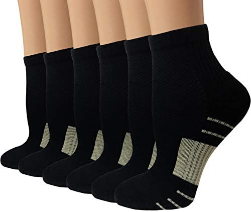 Sooverki Copper Compression Socks Women and Men 6 Pairs - Circulation Arch Support Plantar Fasciitis Running Ankle Socks