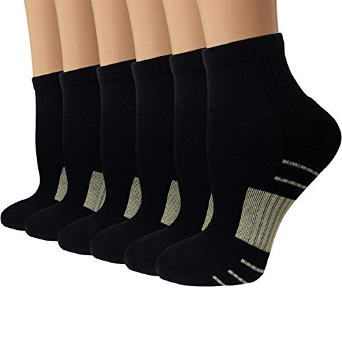 Copper Compression Socks Women and Men 6 Pairs - Circulation Arch Support Plantar Fasciitis Running Ankle Socks