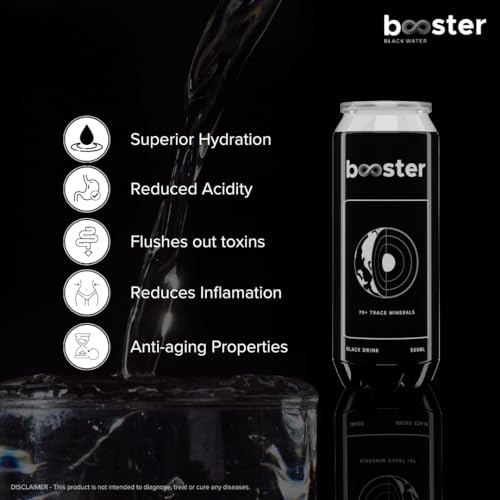 Image of Booster Black Alkaline Drink | Superior Hydration With Infused Essential Minerals | 8+ pH Alkaline (500 ML Each Can) Better than Bottled Water & Mineral water(Pack of 12)