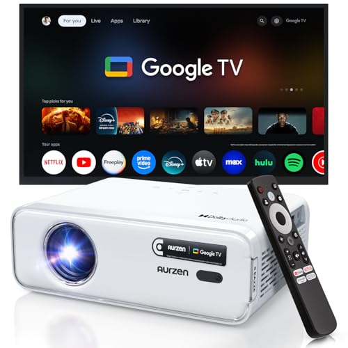 Aurzen Eazze D1G Beamer mit offiziellem Google TV, Smart Beamer 4K unterstützt Full HD 1080P, DoIby Audio, Autofokus & Trapezkorrektur, WiFi Bluetooth Heimkino & Outdoor Projektor, Weiß