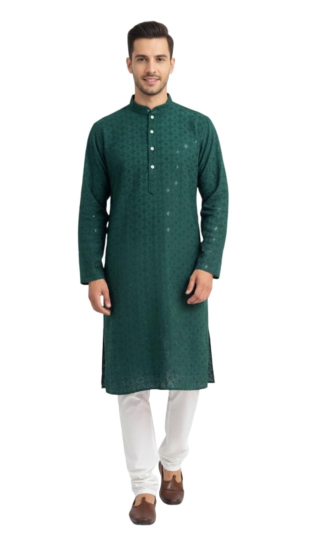 Men's Chikankari Embroidered Kurta Pyjama Set | Regular Fit Traditional Indian Ethnic Wear for Wedding, Eid, Festival, Party & Cultural Occasions | 2 Piece Set (Kurta + Pyjama)-picture-33