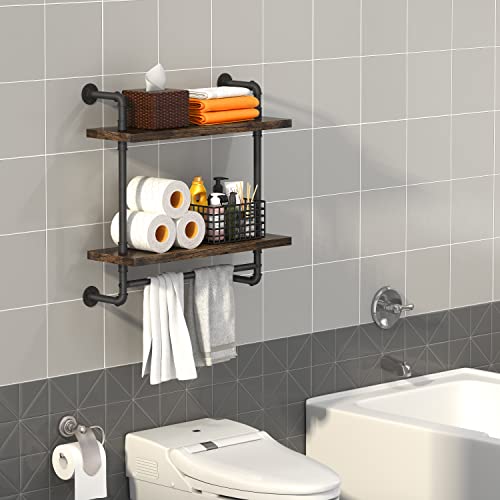 Helsin-24inch-Industrial-Pipe-Shelving-Bathroom-Shelves-Wall-Mounted-with-Towel-bar-2-Tier-Rustic-Wood-Floating-Shelf-Metal-Towel-Rack-Wall-Shelf-for-Home-Bathroom-Brown-24inch