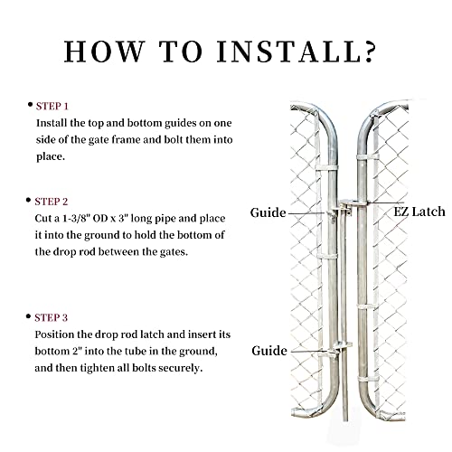 Hittite 36" Chain Link Drop Rod For Double Gate, Pull Style Chain Link Fence Gate Latch For 1-3/8" Frame, Heavy Duty Drop Bolt Ground Latch For Metal Gates #TOP4