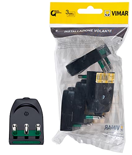 Vimar FP00204 Enchufe Grande SICURY 2P+T 16A 250V~ 4 Piezas Clavijas orientables en línea o en equipo, estándar IT tipo S17-SPB17 Salida Cable axial